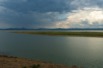 Landscape of Pasak Jolasid Dam with little water capacity.