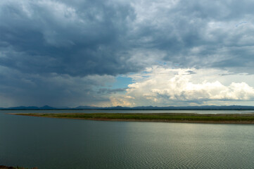 Landscape of Pasak Jolasid Dam with little water capacity.