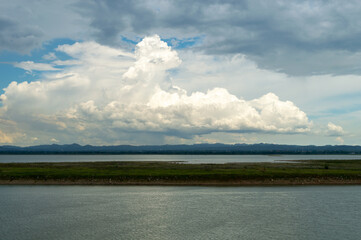 Landscape of Pasak Jolasid Dam with little water capacity.