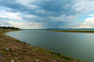 Landscape of Pasak Jolasid Dam with little water capacity.