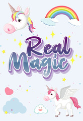 Real magic logo with cute unicorn
