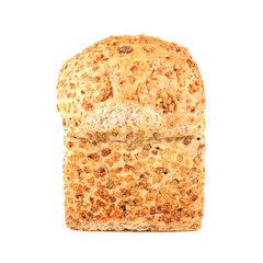 Fresh whole grain bread on white