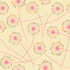 Dandelion blowing vector floral seamless pattern.