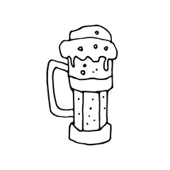 Hand drawn beer mug.Beer Icon Isolated Beer Symbol .Beer Mug Froth Drawing.Craft Beer Mug Drawing. Saint Patricks day  Design element for logo, label, emblem, sign,card,poster,web banner,badge, icon