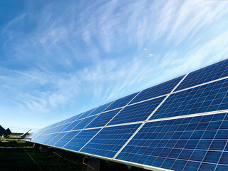 Solar plant(solar cell) with the cloud on sky, hot climate causes increased power production,...