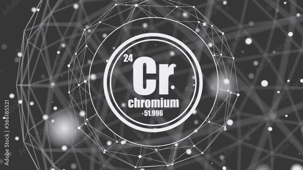 Wall mural Chromium chemical element. Sign with atomic number and atomic weight. Chemical element of periodic table. Molecule and communication background. Connected lines with dots. - Wall murals