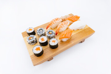 Sushi mix on Wooden plate.