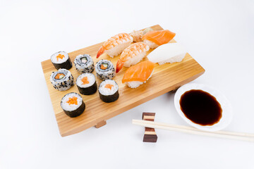 Sushi mix on Wooden plate.