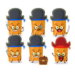 Cartoon character of halloween bucket with various pirates emoticons