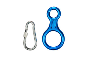 Climbing Equipment or Descender with carabiner isolated on white background