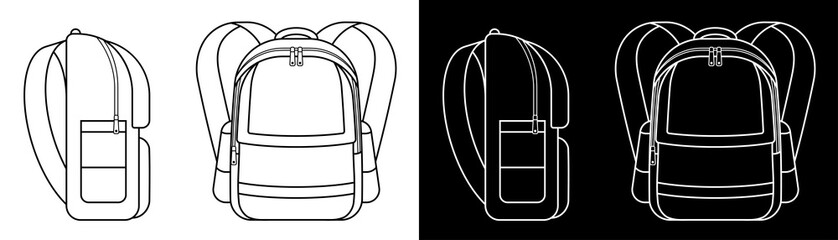 Fototapeta school backpack icon. Side and front views. September 1, beginning of school year at school. Student Accessories Vector on white background obraz