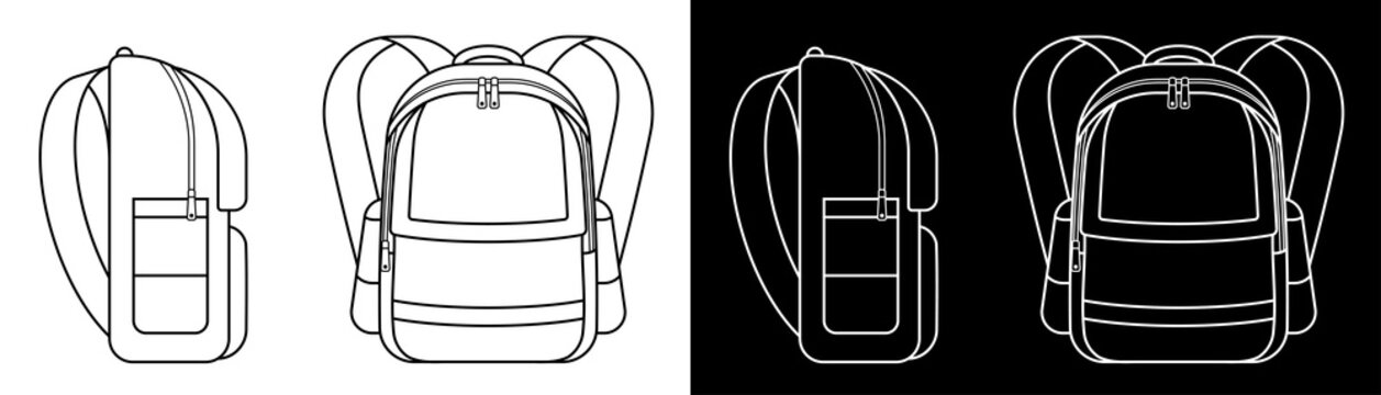school backpack icon. Side and front views. September 1, beginning of school year at school. Student Accessories Vector on white background