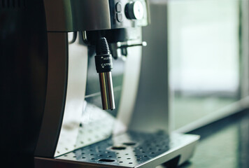 Close-up coffee machine, modern home appliances