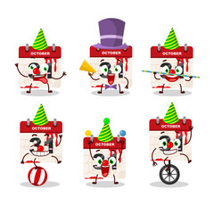 Cartoon character of halloween calendar with various circus shows