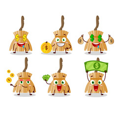 Witch broom cartoon character with cute emoticon bring money