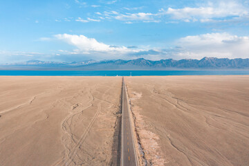 road to the mountains and lake 