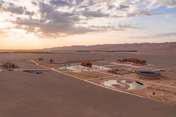 aerial view of building in desert