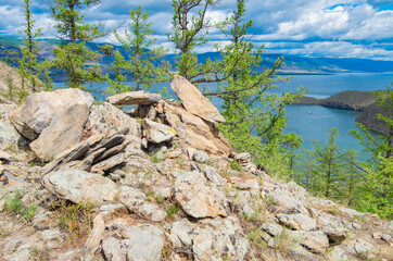 rocks on the shore of Lake Baikal