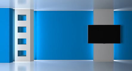 Obraz premium Tv Studio. News studio. 3D render. Backdrop for any green screen or chroma key video or photo production. 3D render