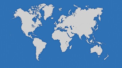 Fototapeta na wymiar World map in white over blue with international political divisions. Slight volume shadow. Digital 3D render.