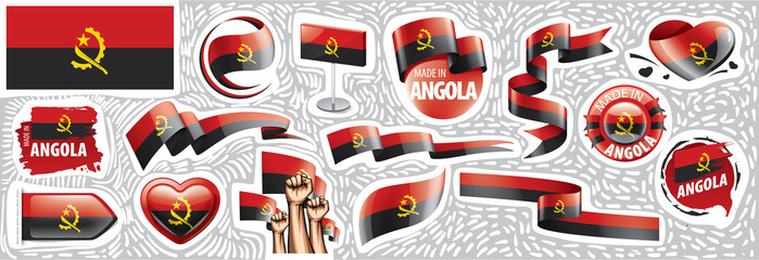 Vector set of the national flag of Angola in various creative designs