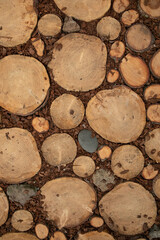 Wood Cookies as Garden Pathway Texture Background