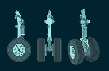 Aircraft landing gear color drawings - obrazy, fototapety, plakaty