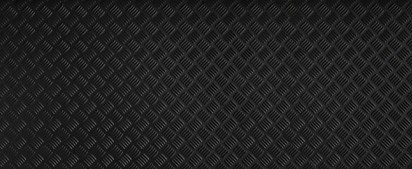 Panorama Black dark grey Checker Plate abstract floor metal stanless background stainless pattern surface. wild picture.