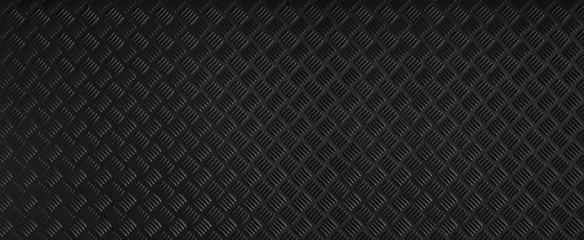 Foto op Canvas Panorama zwart donkergrijs Checker Plate abstracte vloer metalen stanless achtergrond roestvrij patroon oppervlak. wilde foto. © Nattaro