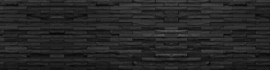 panorama black brick wall of dark stone texture and background ,paranomic stone floor wide picture              .