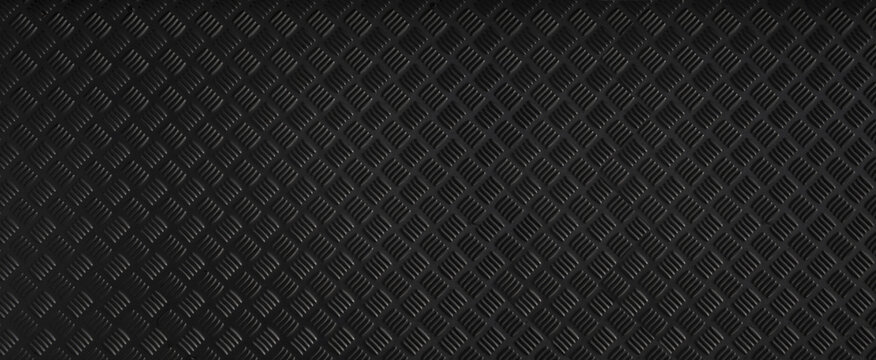 Panorama Black dark grey Checker Plate abstract floor metal stanless background stainless pattern surface. wild picture.