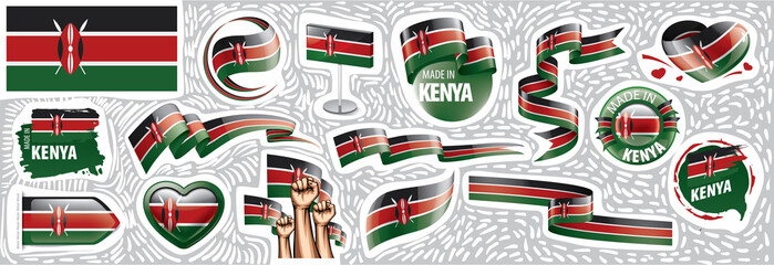 Vector set of the national flag of Kenya in various creative designs