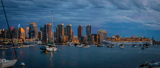 Sunset and night view of San Diego downtown