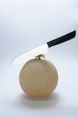 メロンにステンレスの包丁が入った瞬間です