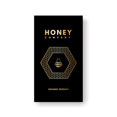 Vector social media story gold gradient honey bee. Design template, background, banner, blank, poster, advertising. Isolated on black background.