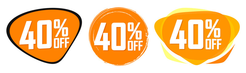 Set Sale 40% off banners, discount tags design template, promo app icons, vector illustration
