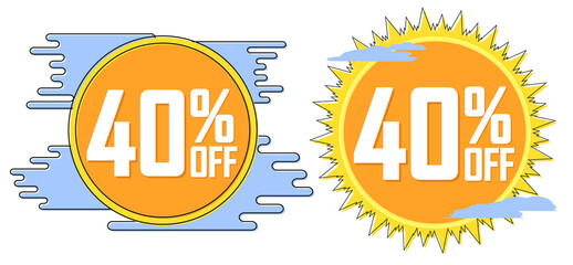 Set Sale 40% off banners, discount tags design template, promo app icons, vector illustration