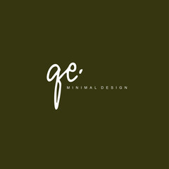 Q E QE Initial handwriting or handwritten logo for identity. Logo with signature and hand drawn style.