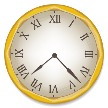 Vintage watch. Vector old clock with roman numerals. Flat image of an antique dial. Stock photo.
