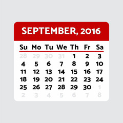 Calendar september 2016 printable. Generic design template layout.