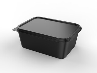 Food tray with blank paper label, 3d render illustration.
