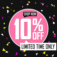 Sale 10% off, discount banner design template, promo tag, vector illustration