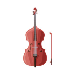 Naklejka na ściany i meble Cello and Bow Classical String Musical Instrument Flat Style Vector Illustration on White Background