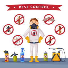 Professional Home Pest Service Banner Template, Detecting, Exterminating and Protecting Vector Illustration