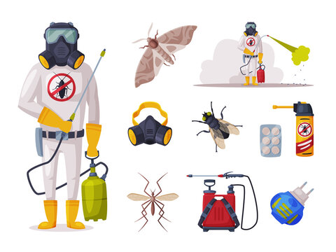 Home Pest Service, Exterminator Wearing Protection Uniform with Exterminating and Protecting Equipment Vector Illustration