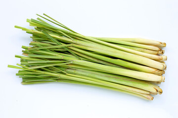Fresh lemongrass on white background. Copy space