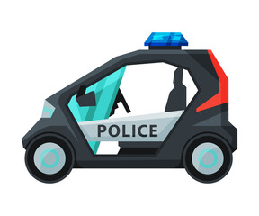 Police Electric Mini Car, Emergency Patrol Vehicle Flat Vector Illustration