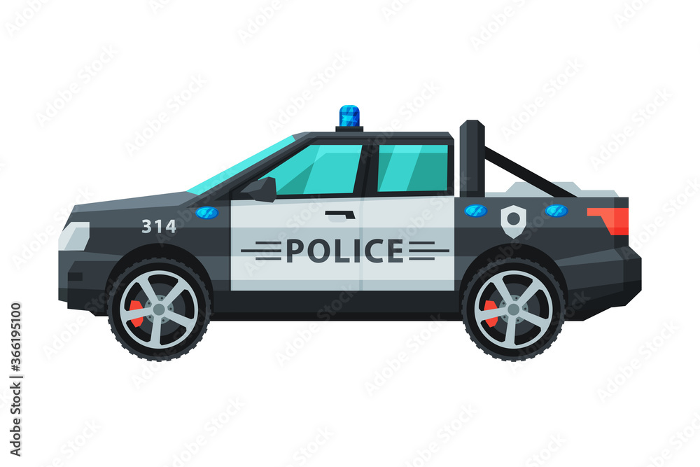 Sticker Police Off Road Vehicle, Emergency Patrol Transport Flat Vector Illustration