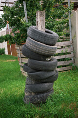 A stack of worn out rubber.