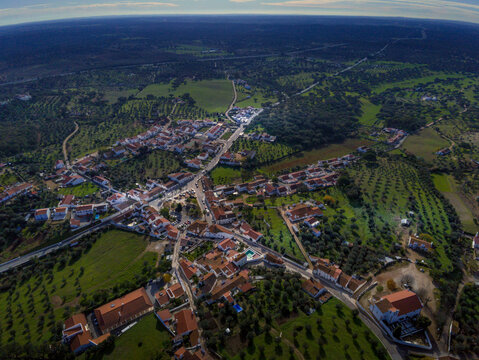 Aerial view in Evoramonte, Portugal near of Spain. Drone Photo
